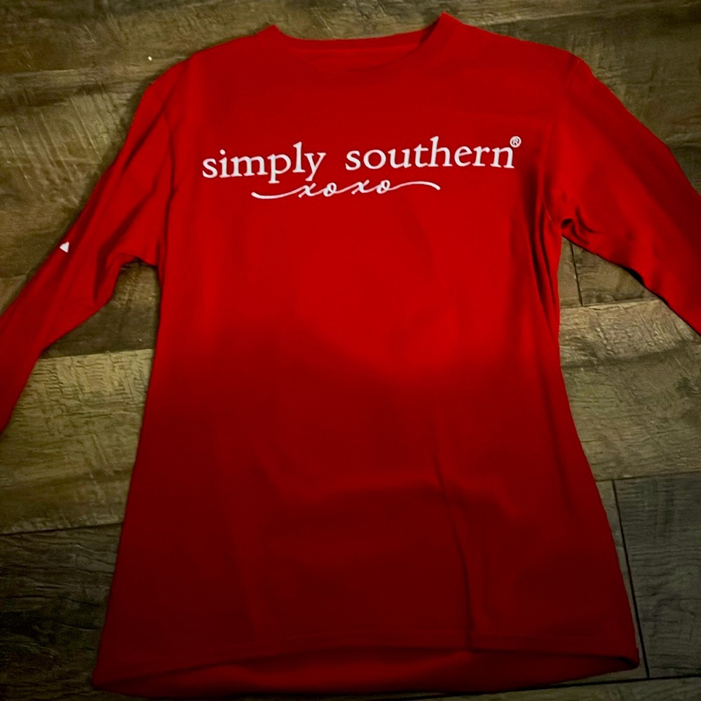 S,simply southern, red, long sleeve